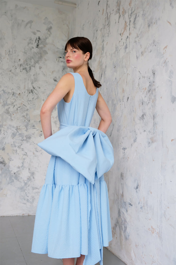 Odette Bow Midi Dress- Baby blue
