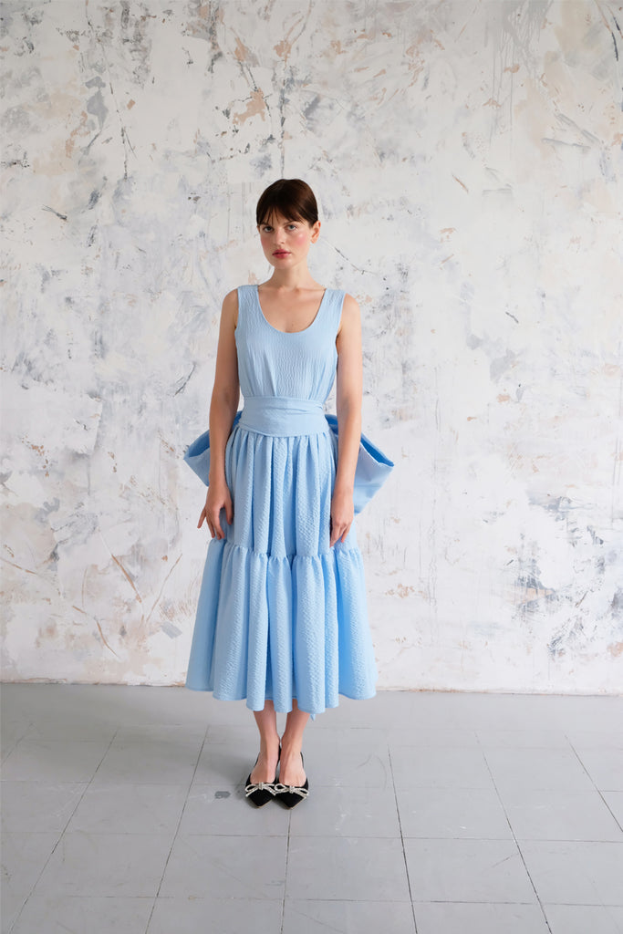 Odette Bow Midi Dress- Baby blue