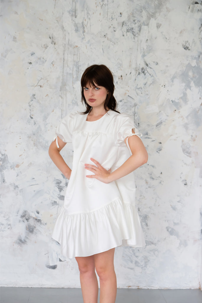 Olga Dropped Waist Dress- White